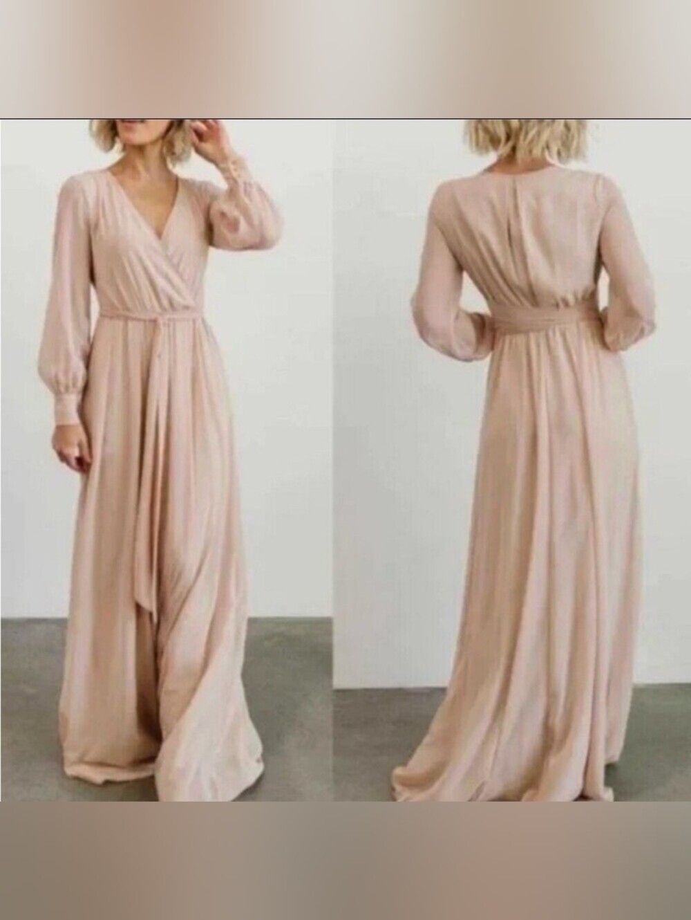 Baltic Born women's dress dusty pink maxi chiffon long sleeves size 3X